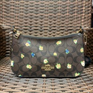 Coach Jes Baguette In Signature Canvas With Vintage Mini Rose Print C6823